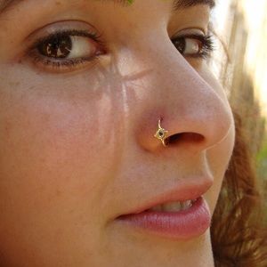 14k Solid Gold Sapphire Nose Ring 20g 7mm